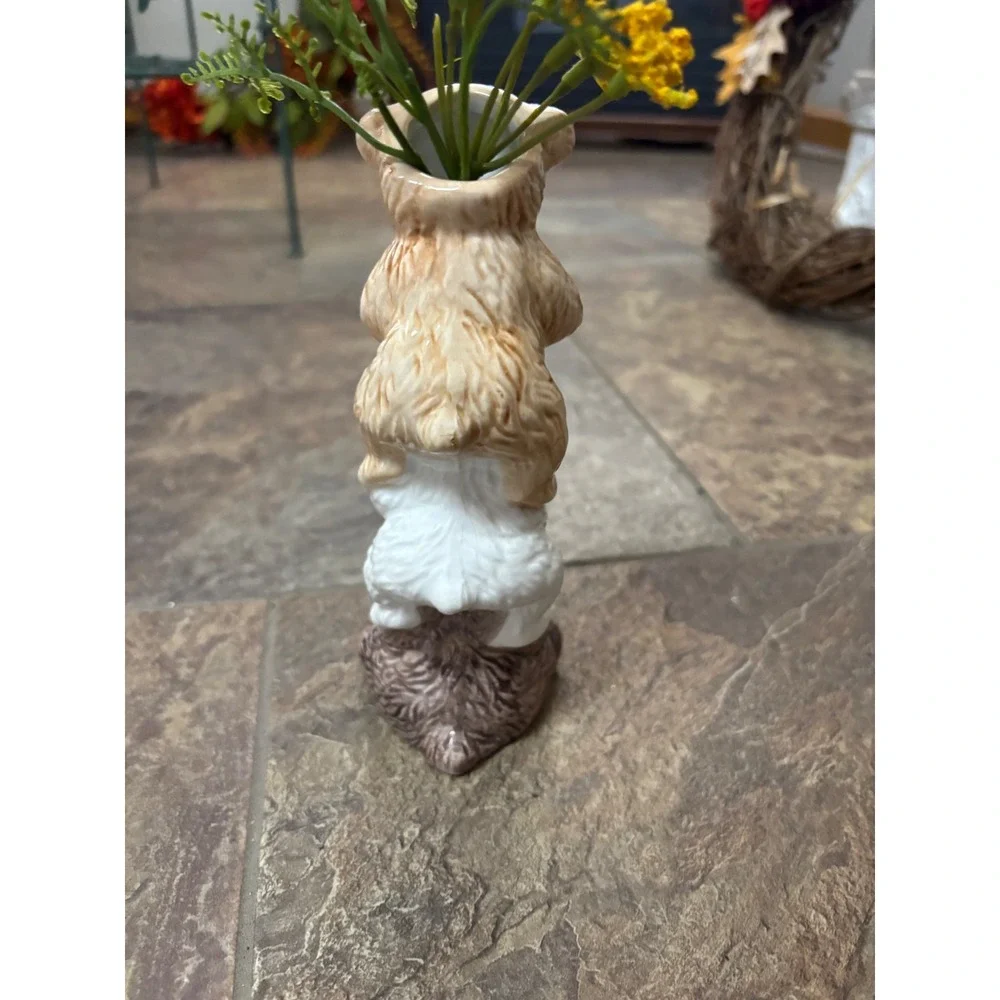 Vintage Ceramic Its A Girl Teddy Bear Stack Bud Vase Nursery Decor Pink Hearts